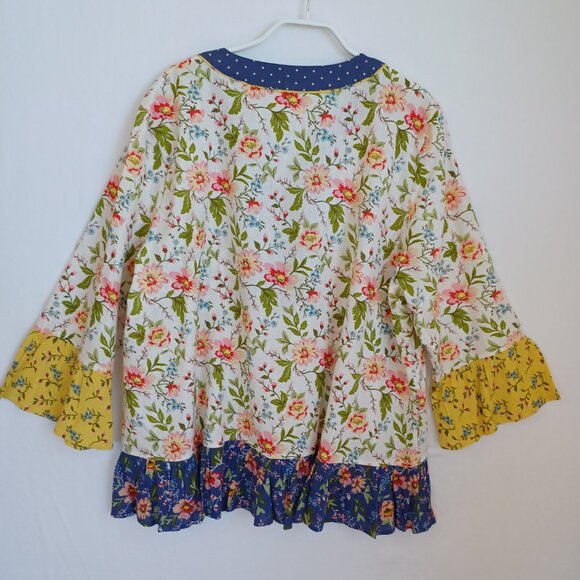 Coldwater Creek Tunic Multi Floral Mixed Media Linen Popover Top Womens PXL - Picture 6 of 10